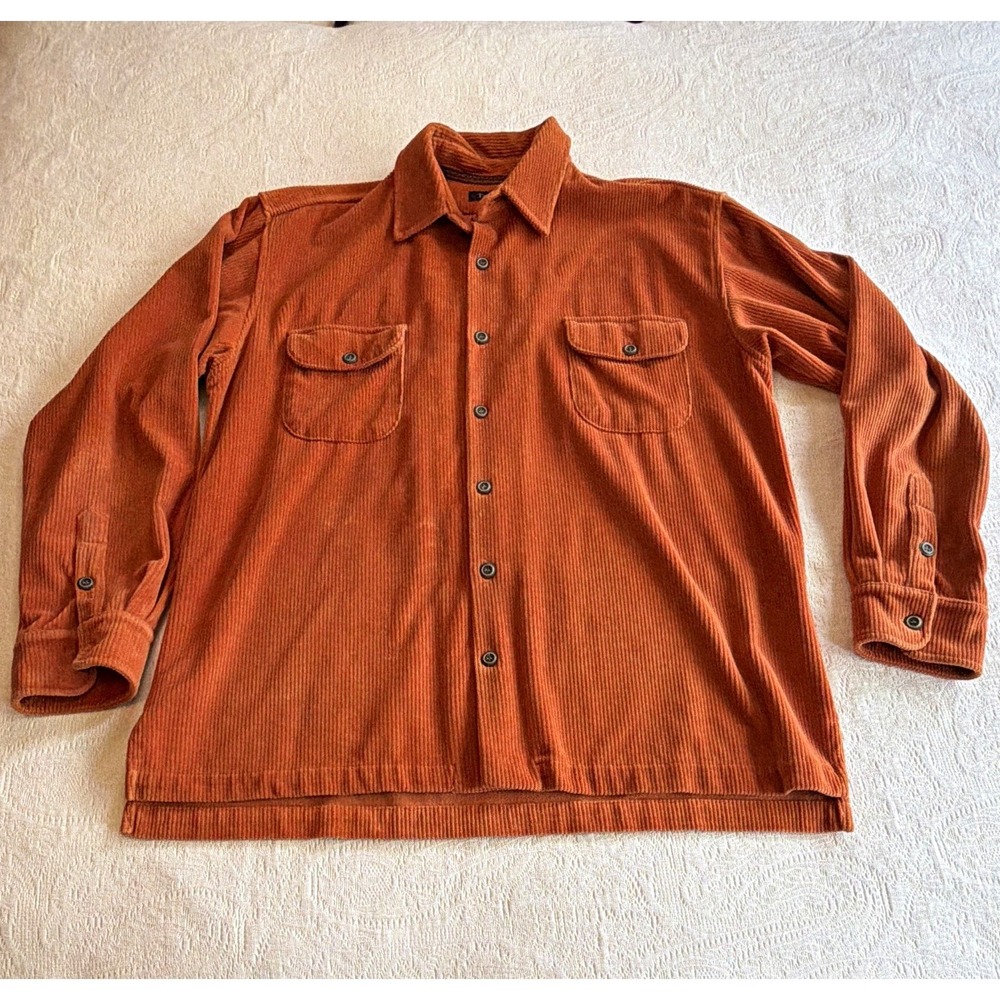True Grit Men's M Brown Corduroy Cotton Long Sleeve Button-Up Shirt Pockets